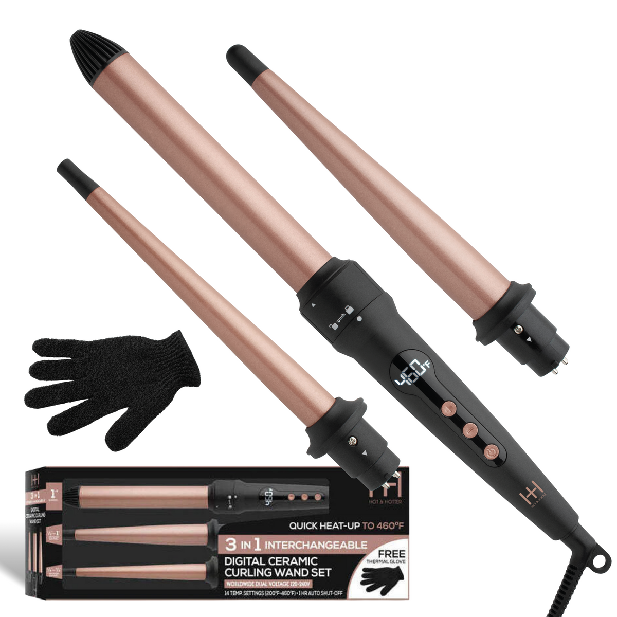 Hot Hotter 3 in 1 Interchangeable Digital Curling Wand Set Annie International Inc