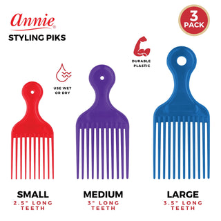 Annie Styling Plastic Pik Short Medium Long 3ct Asst.