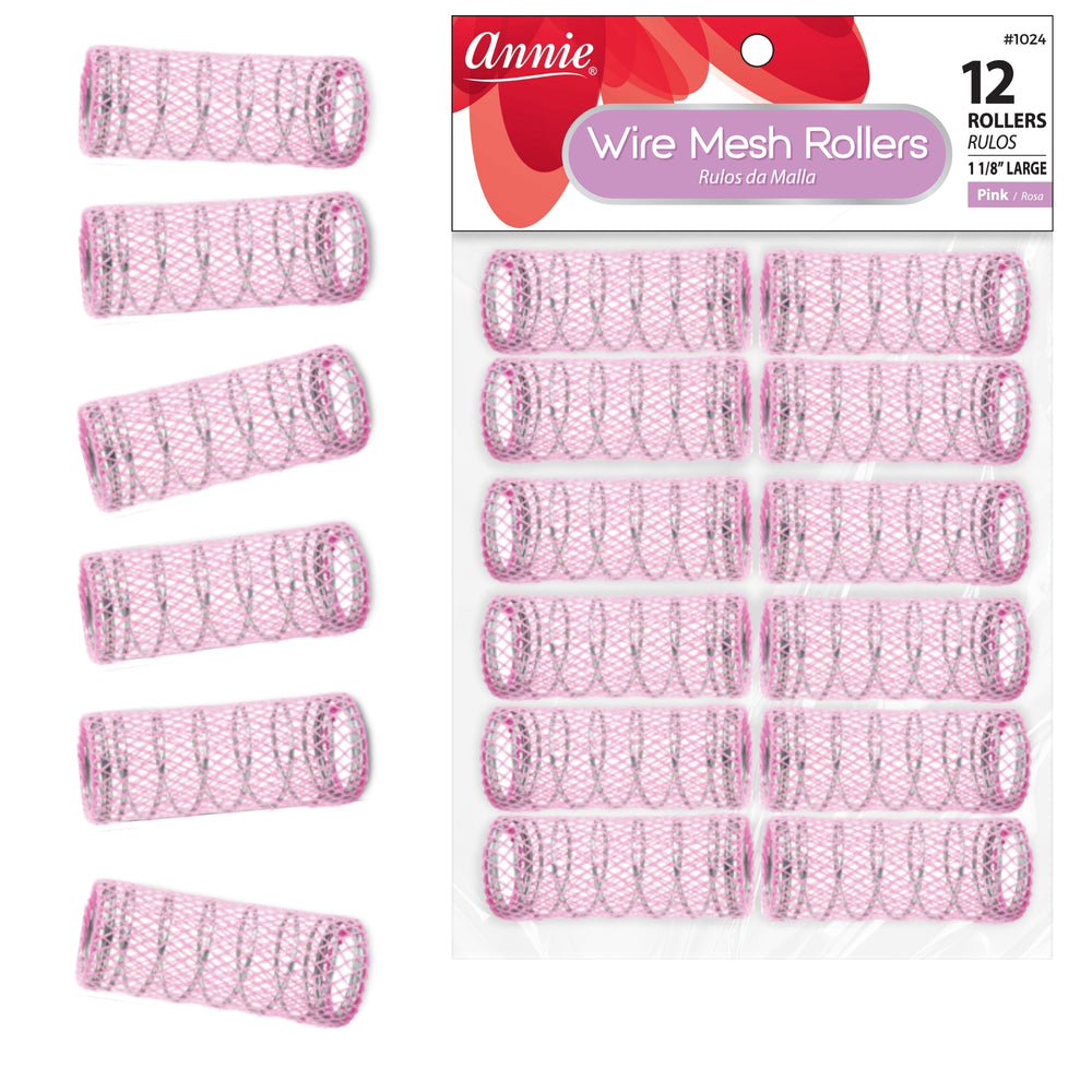 Annie Wire Mesh Rollers Large 12Ct Pink