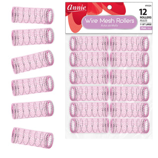 Annie Wire Mesh Rollers Large 12Ct Pink