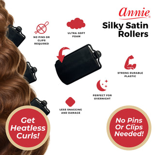 Annie Silky Satin Rollers Size Jumbo 6Ct Black