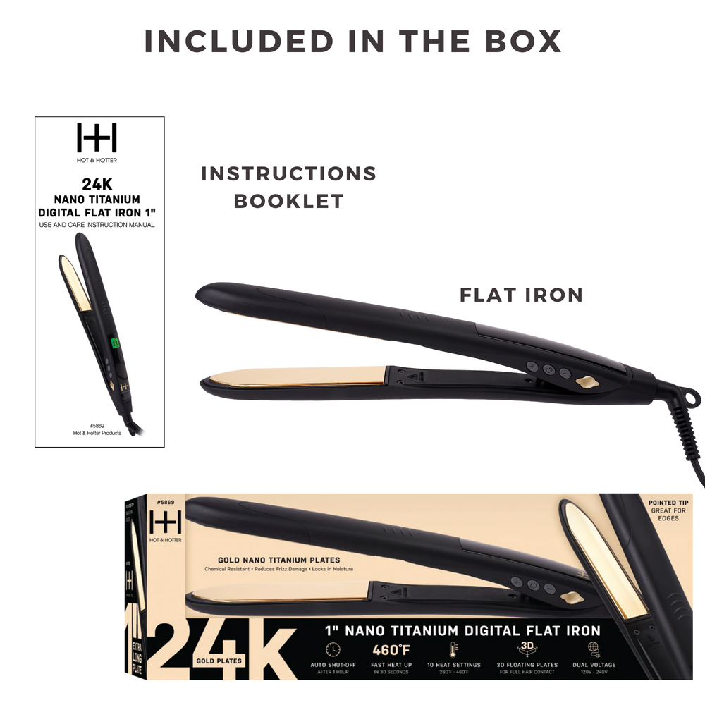 
                  
                    Cargar imagen en el visor de la galería, Hot &amp;amp; Hotter Digital Nano Titanium Flat Iron 1&amp;quot; with Gold Plates, Black
                  
                