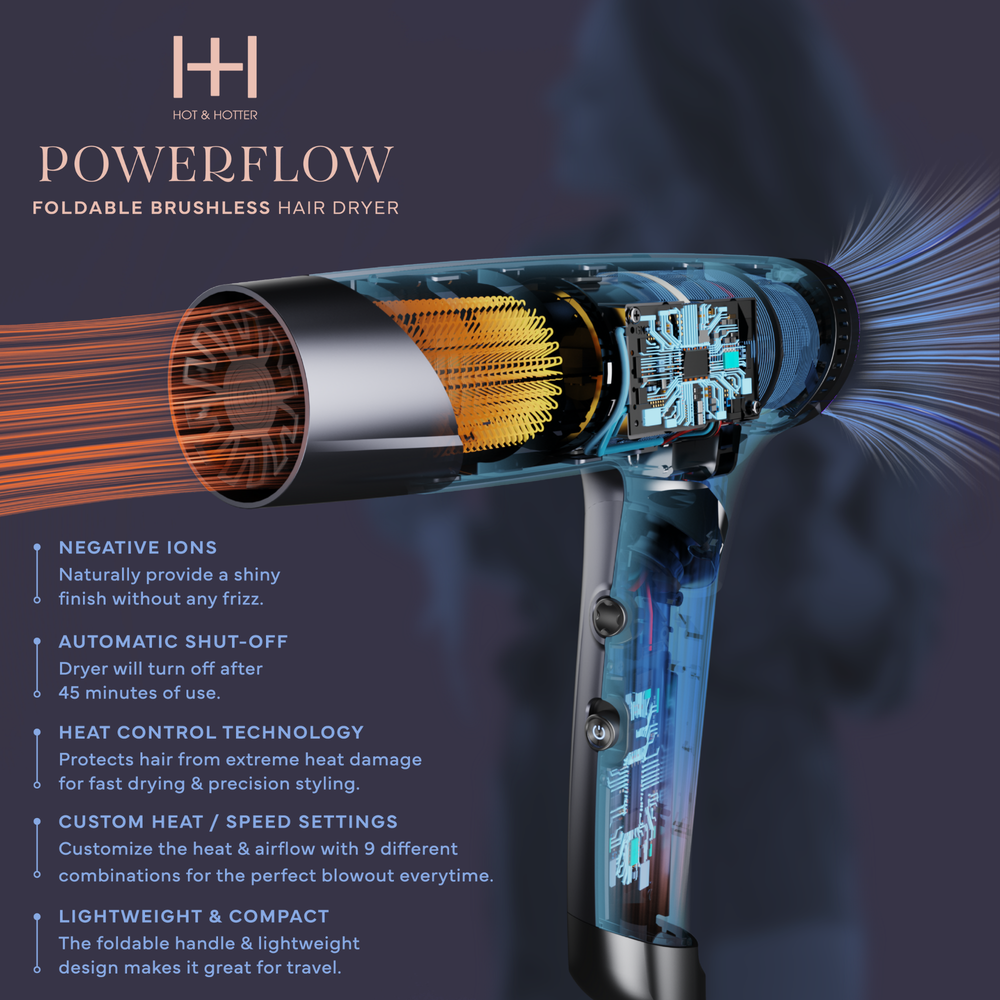 
                  
                    Cargar imagen en el visor de la galería, Hot &amp;amp; Hotter Powerflow Foldable Brushless Hair Dryer (Blue)
                  
                