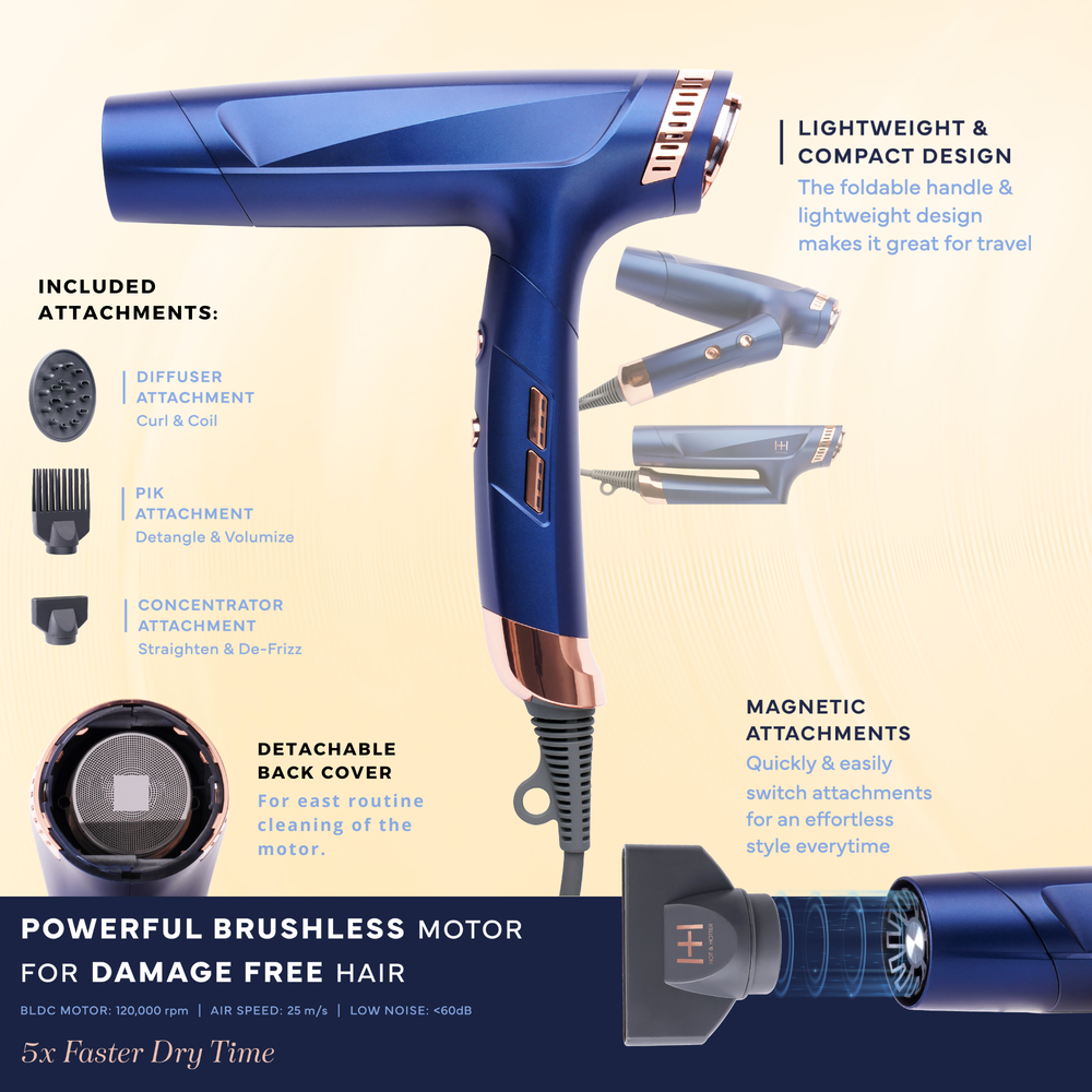 
                  
                    Cargar imagen en el visor de la galería, Hot &amp;amp; Hotter Powerflow Foldable Brushless Hair Dryer (Blue)
                  
                