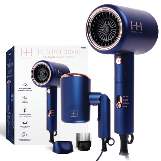 Hot & Hotter Turbo 3500 Foldable Hair Dryer, 1 Count Travel Dryer, Blue