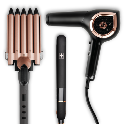 Hot & Hotter Ultimate Styling Bundle: Turbo Hair Dryer, Digital Flat Iron & 5-Barrel Curling Iron