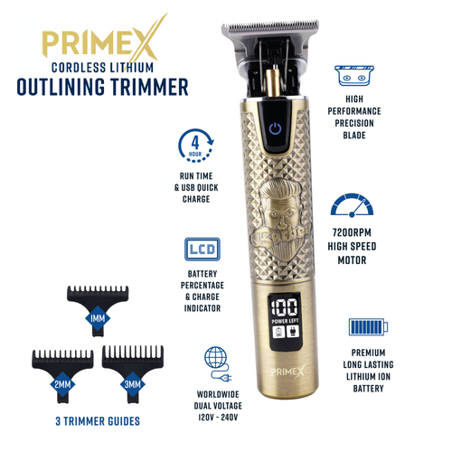 PrimeX Cordless Lithium Outlining Barber Trimmer Brass