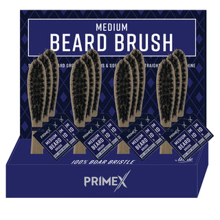 PrimeX Cepillo para Barba de Madera, Mediano, 12 Unidades, Display