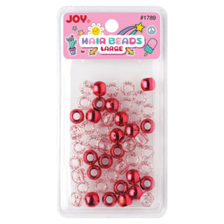 Joy Large Hair Beads 50Ct Red Metallic & Glitter