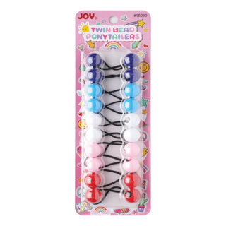 Joy Twin Beads Ponytailers 10Ct Blue, White, Pink, Red