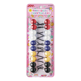 Joy Twin Beads Ponytailers 10Ct Red, White, Blue, Yellow, Black