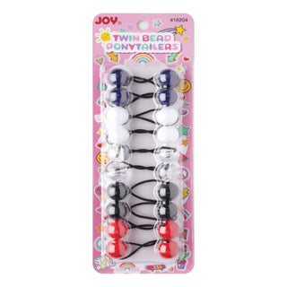 Joy Twin Beads Ponytailers 10Ct Negro, Rojo, Blanco, Transparente