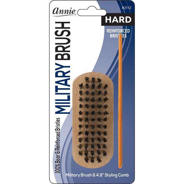 Annie Hard Mini Military Boar Bristle Brush With Comb 4.8In Brushes Annie   