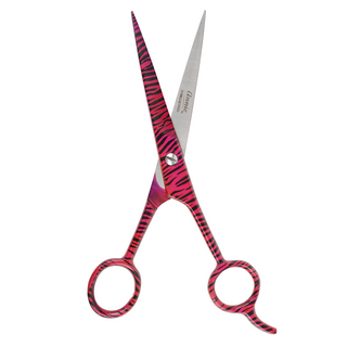 Annie Stainless Steel Straight Hair Shears 6.5 Inch Pink Zebra Pattern