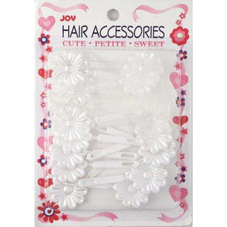 Joy Hair Barrettes Pearl White and Clear Daisy