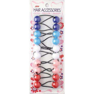 Joy Twin Beads Ponytailers 10Ct Blue, White, Pink, Red