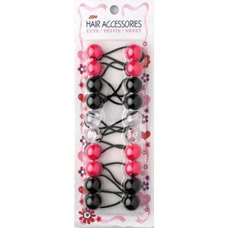 Joy Twin Beads Ponytailers 10Ct Black, Pink, & Clear