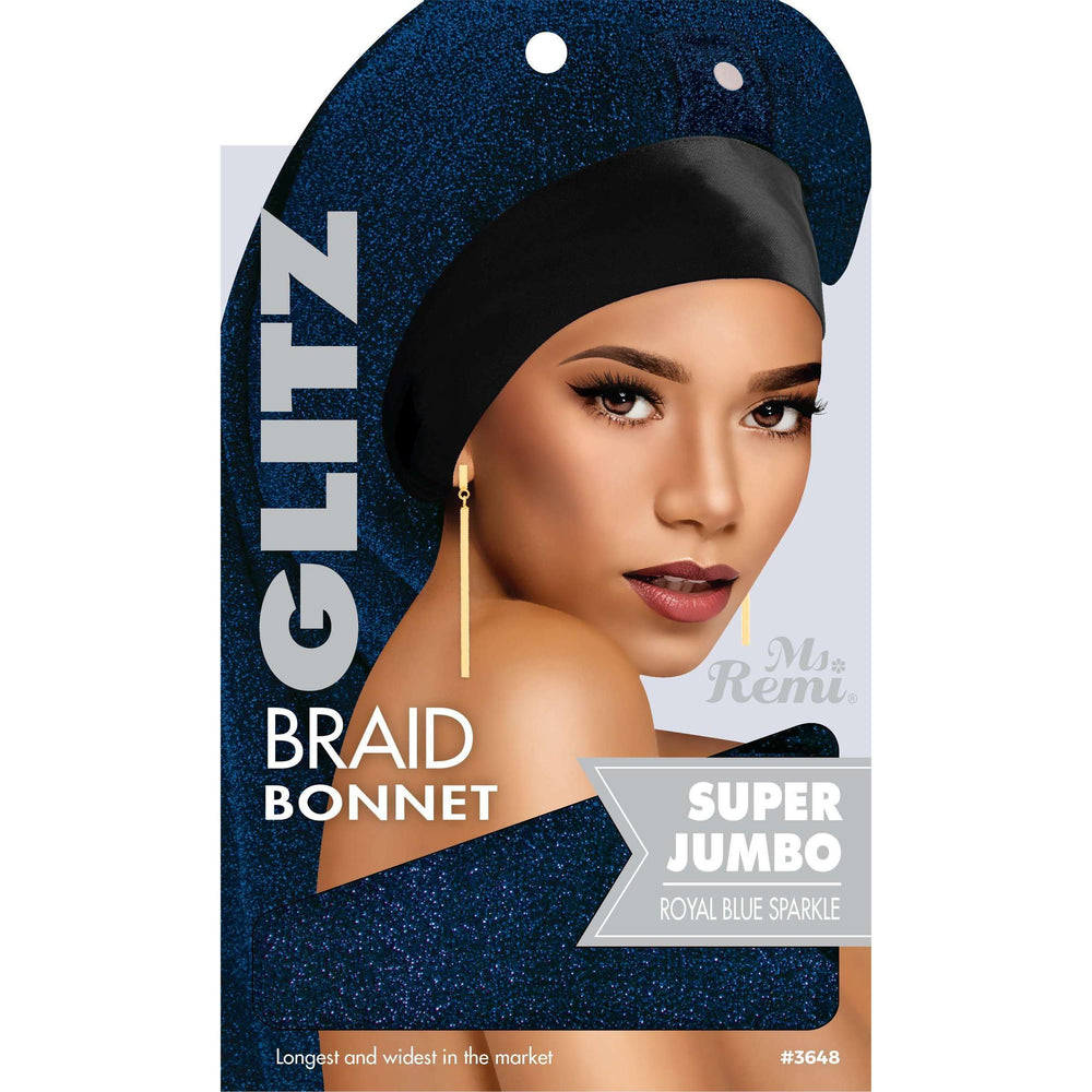 
                  
                    Cargar imagen en el visor de la galería, Ms. Remi Glitz Braid Bonnet Jumbo - XL Assorted Colors Hair Care Wraps Ms. Remi Royal Blue Sparkle  
                  
                